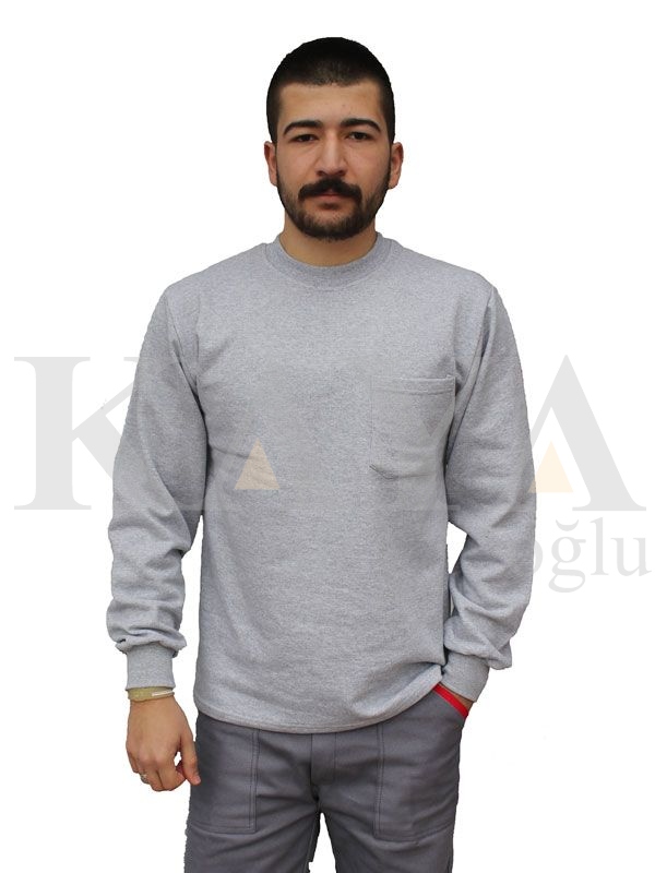 SWEAT SHIRT BİSİKLET YAKA - GRİ MELAJ