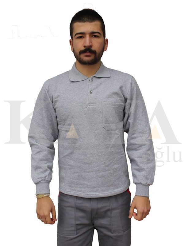 SWEAT SHIRT POLO YAKA - GRİ MELAJ