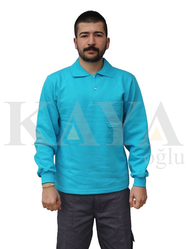 SWEAT SHIRT POLO YAKA - TURKUAZ