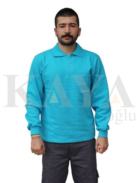 SWEAT SHIRT POLO YAKA - TURKUAZ